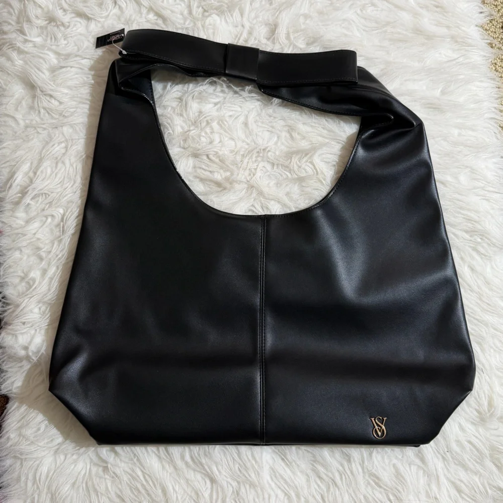 NWT Victoria’s Secret Black Faux Leather Purse Tote Bag Large